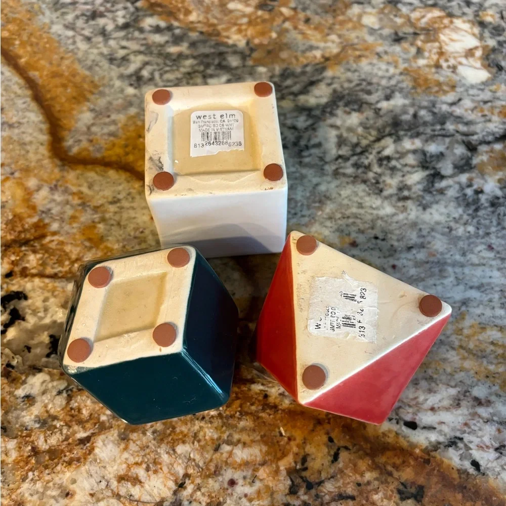 Set of Three West Elm Geometric Vases